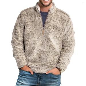 Sweats à capuche pour hommes hiver hommes polaire peluche sweat à capuche chaud sweats 1/4 fermeture éclair col montant pull décontracté hauts vêtements