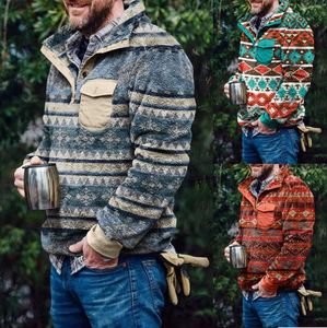 Sudaderas con capucha para hombre, suéter de lana Sherpa de invierno de talla grande, jersey mullido de camuflaje con cremallera 1/2, prendas de vestir holgadas de gran tamaño, abrigo superior para hombre