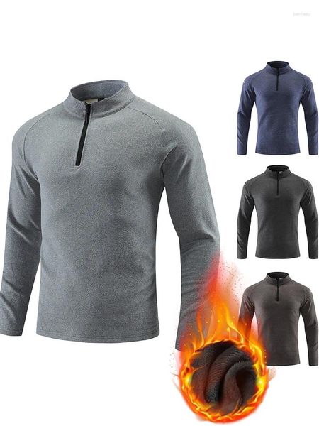 Sweat à capuche pour hommes, polaire épaisse, fermeture éclair, doublure chaude, pull lourd, chemises basiques, sans capuche, hiver