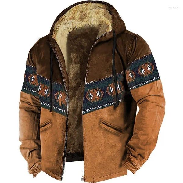 Sudaderas con capucha para hombre con cremallera de invierno patrón étnico tradicional hombres mujeres Tribal frío manga larga sudadera chaqueta ropa de abrigo