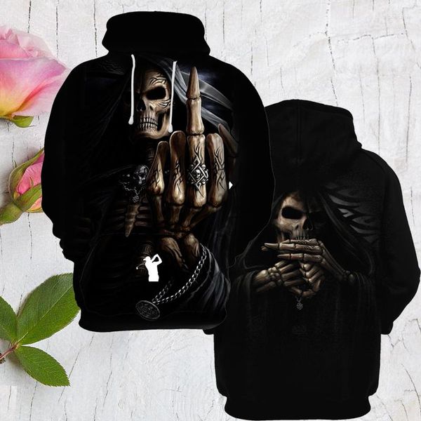 Sweats à capuche pour hommes sans polaire automne mode vêtements surdimensionnés pull à capuche décontracté pull à capuche 3d imprimé crâne Hip Hop Streetwear