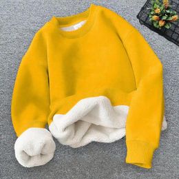 Sudaderas con capucha para hombre y mujer, sudaderas de lana, gruesas, cálidas, a prueba de frío, sueltas, cuello redondo, manga larga, Tops para mujer, camisa de fondo sólido, jerseys