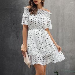 Heren Hoodies vrouwen uit schouder Wit vintage polka dot print mini jurk korte mouw zomer 2022
