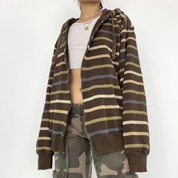 Sudaderas con capucha para hombre y mujer, Moda a rayas, cremallera, Otoño Invierno, ropa holgada con cordón, ropa Grunge, versión coreana, chaqueta a juego, abrigo