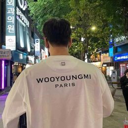 Sweats à capuche pour hommes Wooyongmi 21fw T-shirt imprimé en coton mercerisé noir blanc automne et hiver polyvalent ample à manches longues