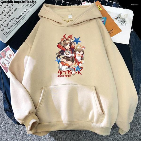 Sweats à capuche pour hommes Y2K Genshin Impact Sweat à capuche Amber Print Hoody Hommes Manches longues Streetwear Pull Harajuku Ulzzang Graphic Sweatshirt Aestheti