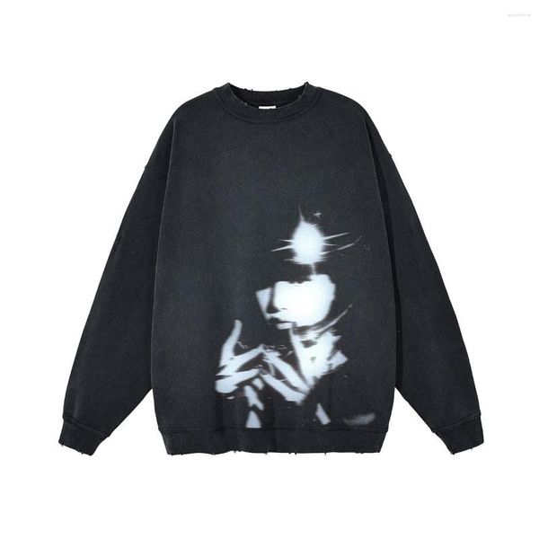 Sweats à capuche pour hommes Y2K Goth Crewneck Sweatshirt Femmes Harajuku Pull à manches longues Tops amples Entraînement Rétro Hip Hop Casual Sweat à capuche Hommes Streetwear