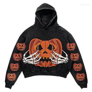 Heren Hoodies Y2K Harajuku Street Losse trui met kap in de herfst Autumn Top American Retro Print Skull Trend Paar jas Style