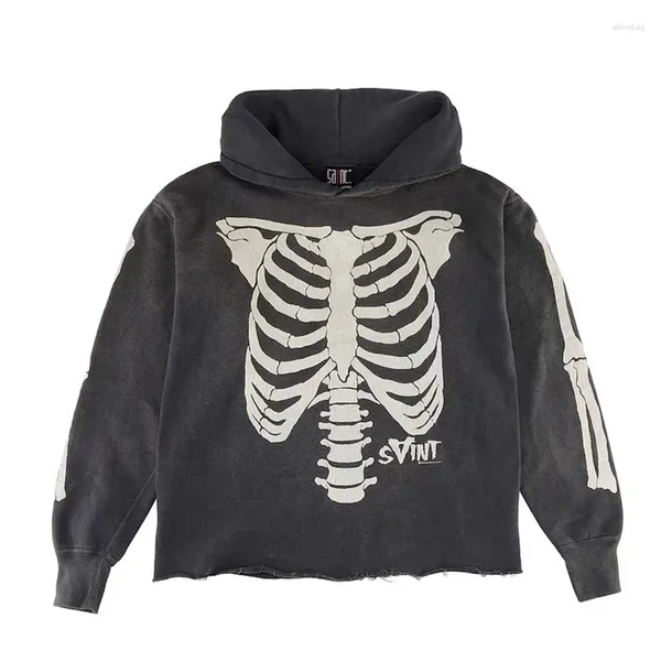 Sudaderas con capucha para hombre Y2k con estampado de huesos y calaveras, ropa para Hombre, jersey lavado con capucha, ropa de calle Unisex Vintage, Sudaderas informales, sudaderas de gran tamaño