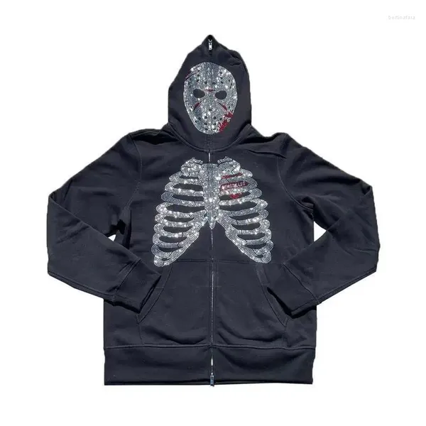 Sudaderas con capucha para hombre Y2K con cremallera para hombre, cárdigan holgado con estampado de calavera de Halloween, sudadera con capucha de moda gótica Retro, chaqueta para pareja de mujer