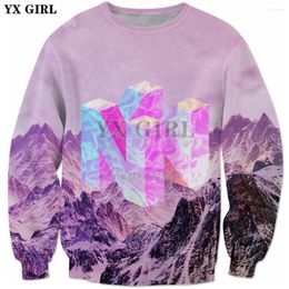 Sweats à capuche pour hommes YX GIRL 2024 Mode Hommes Sweat-shirt 3D 64 Vaporwave Snowy Mountain Collection Pulls à col rond imprimés