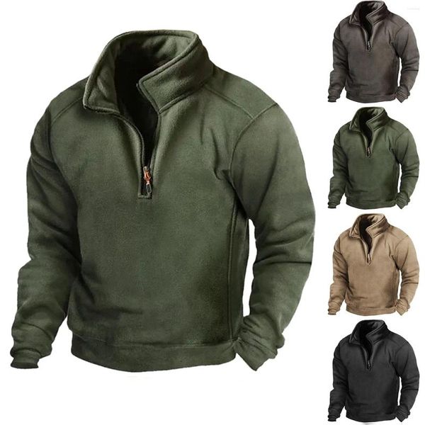 Sweat à capuche pour hommes, sweat-shirt zippé, polaire, demi-uni, sport d'extérieur, tunique longue avec poches, touffes pour hommes