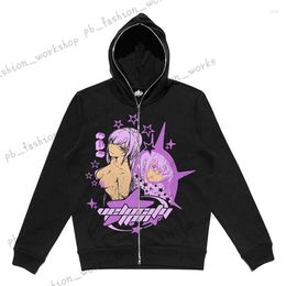 Heren hoodies Zip Up Hoodie Anime Y2K Graphics Vrouw Goth Sweatshirt Sportjas Pullover Grunge Gothic Oversized jas met lange mouwen 862