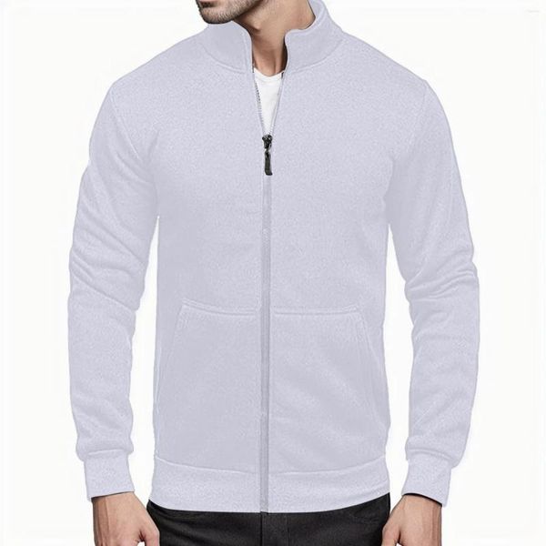 Sweat à capuche zippé pour hommes, Cardigan à col haut, veste légère sans capuche, vêtements de rue à manches longues, solide pour hommes