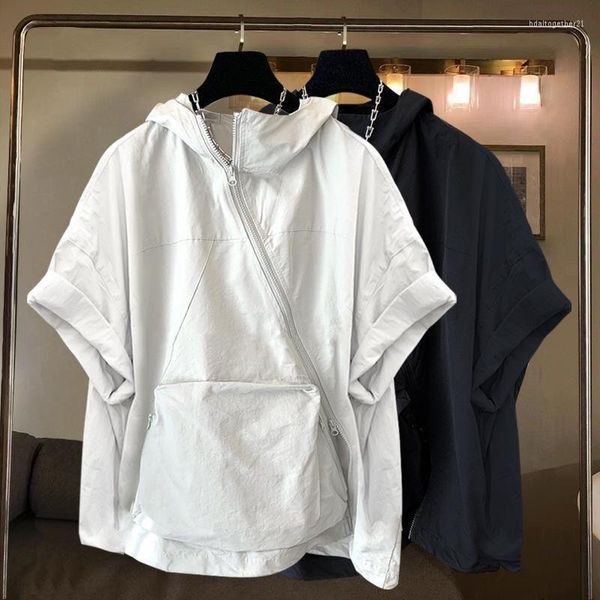 Sweats à capuche pour hommes Zipper Design Feeling Hooded Short Sleeve T-shirt Summer Korean Style Loose Pocket Half