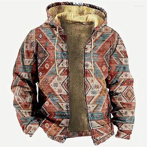 Parka à capuche en polaire pour homme, manteau d'hiver avec fermeture éclair, ethnique, tribal, graphique, veste, sweat-shirt, vêtements d'extérieur, pardessus quotidien à capuche avec fermeture éclair