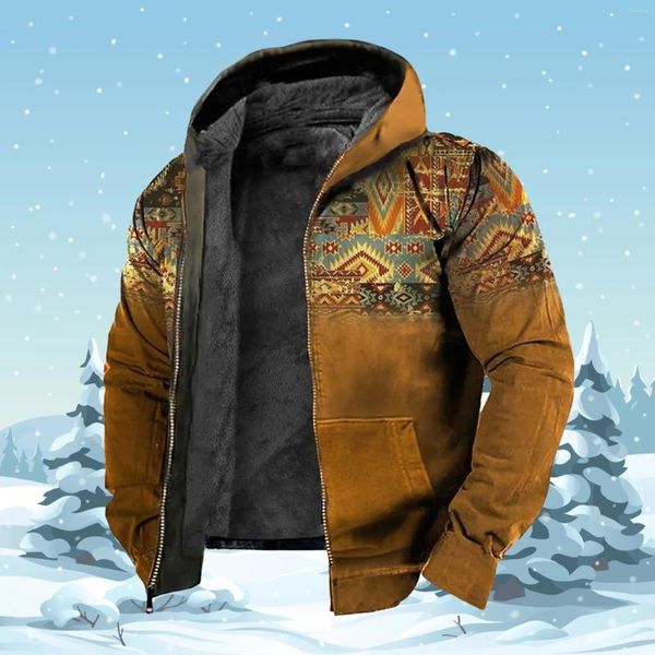 Sudaderas con capucha para hombre, abrigos Parka de lana con cremallera, chaquetas con gráficos étnicos tribales, sudaderas, abrigo con capucha y cremallera