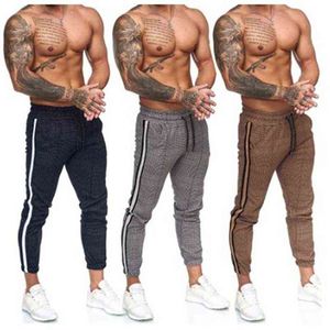 Pantalon crayon à carreaux pour hommes, mode décontractée, fine sangle élastique, taille moyenne, Jogging, décontracté, G0104