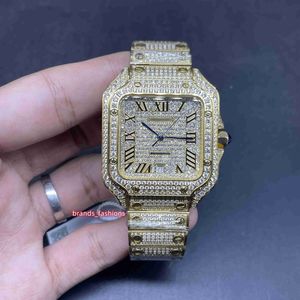 Diamants de glace pour hommes Jaune en acier inoxydable en acier inoxydable Full Diamond Shine Bonne montre automatique 2412