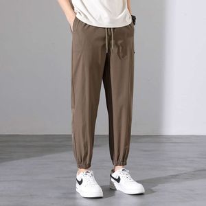 Pantalon en soie glacée pour hommes, pantalon d'été fin et ample de 9 pouces à séchage rapide avec pieds liés, pantalon d'affaires décontracté à la mode