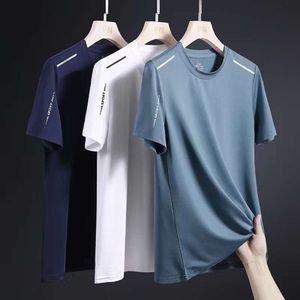 Heren IJszijde Kort Heren Zomer Effen Kleur Los 2024 Hoge Elasticiteit Sneldrogend Sport Casual T-shirt, Halve mouwen