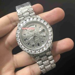 Heren IJs Diamond Polshorloge Zilver Rvs Horloge Zilveren Diamond Gezicht Volledige Diamond Strap Horloge Automatische mechanische horloges