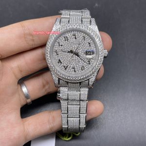 Montre pour homme Iced Hip Hop Diamond Watch Boîtier en acier inoxydable argenté Montre à cadran en chiffres arabes Mouvement automatique Shiny Good Watches
