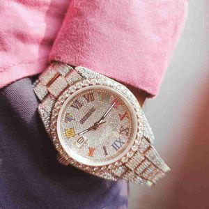 Men's Iced Out Moissanite Diamond Watch Hip Hop Rainbow Roman Dial Watch Luxe AutomaticJfHW0Q1P