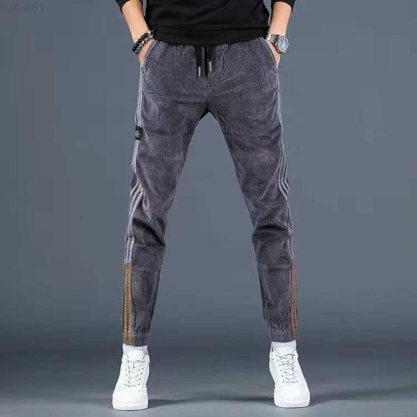 Men's imitando jeans jogger harén harén con bandas harajuku harajuku pantalones casuales pantalones de cintura elástica hip hop 230316 L230726