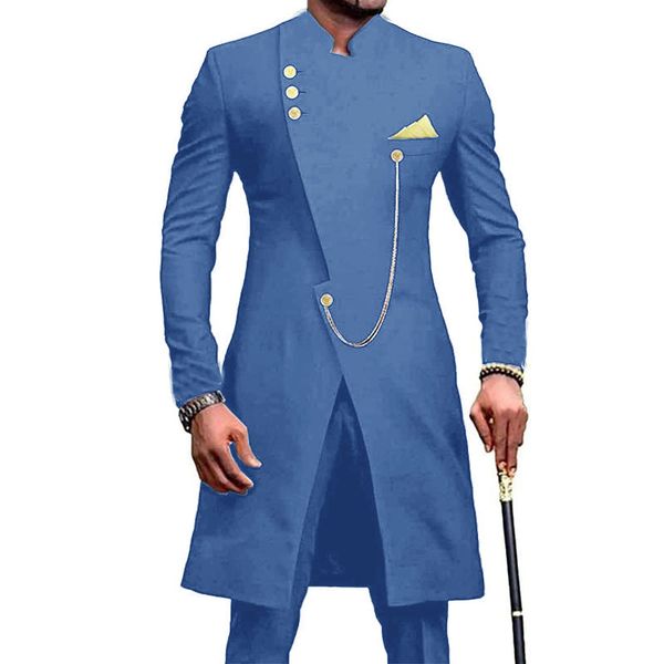 Costume de Style indien pour hommes, costume 2 pièces, veste longue, smoking de marié de mariage, veste à simple boutonnage, pantalon, vêtements de fête formels