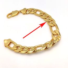 Bracelet Hip Hop à maillons Figaro italien pour hommes, 8.46 pouces, 12mm d'épaisseur, véritable timbre 24K, chaîne de poignet remplie d'or massif fin