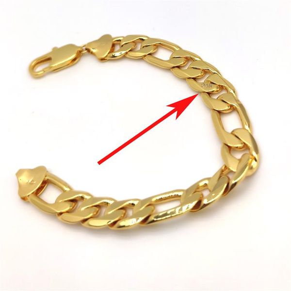 Bracelet Hip Hop à maillons Figaro italien pour hommes, 8, 46, 12mm d'épaisseur, véritable timbre 24K, chaîne de poignet remplie d'or massif fin 269d