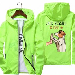Jack Russell Terrier pour hommes Papa Veste de chien mignon Plus Taille Mince Coupe-vent Peau Zipper Pilote Manteau à capuche Cyclisme Parkas Vêtement I41G #