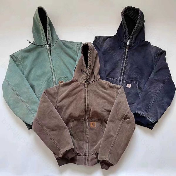 Chaqueta para hombre Abrigo Marca de moda Carhart J97 Carhatjackets Chaquetas Industria pesada Edición alta Kahart J130 Con capucha Vintage Trabajo de algodón desgastado Hfd4