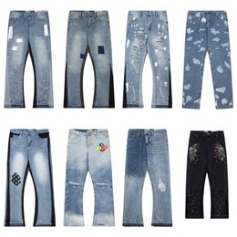 Designer-jeans voor heren Hoge kwaliteit inkjet Graffiti micro-hoorn jeans Luxe denim Gallery Sweat Department-broek Distressed gescheurde zwart blauw paarse jeans