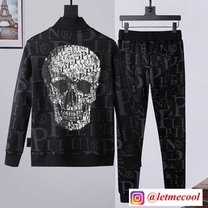 Veste homme lettres corps entier tête de mort forage à chaud tendance Slim pull coton all-match confortable nouveau costume de sport # P0021