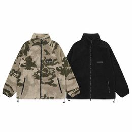 Veste pour hommes nouveau camouflage agneau velours col montant manteau à glissière veste à capuche hommes et femmes couples mode ample chaud haute marque de mode