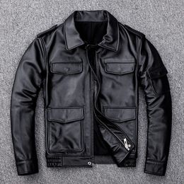 Vestes pour hommes 100 peau de vache véritable veste en cuir hommes épais militaire M65 moto véritable vache vêtements d'extérieur mâle manteau pilote bombardier 5XL 231116