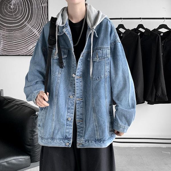 Chaquetas para hombres 2021 otoño hombres chaqueta de mezclilla para hombre streetwear hip hop con capucha jean masculino casual ropa exterior suelta moda estilo japonés abrigo