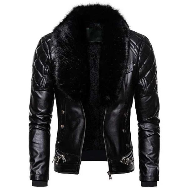 Vestes pour hommes 2021 Nouveau design moto bombardier ajouter laine veste en cuir hommes automne rabattre col de fourrure amovible slim fit mâle chaud pu manteauxzln231108