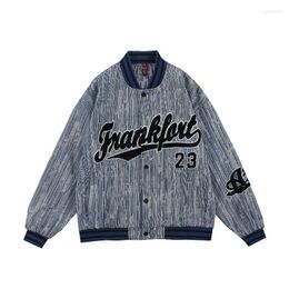 Herenjacks 2022 herfstbrief borduurwerk punk retro heren denim jas gescheurd kpop honkbal dames jas vintage jeans bovenkleding blouson