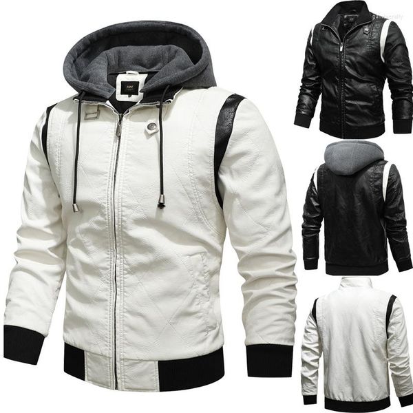 Chaquetas para hombres 2022 Venta de fábrica Deportes para hombre Ropa exterior Cuero Guapo Con capucha Rombo Lattice Motor Masculino Joven Ocio Biker Abrigos