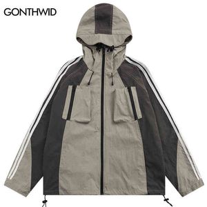 Heren Jackets 2022 Fashion Men Wind Breakher Cargo Hooded Jackets Autumn Hiking Camping Waterdichte jas Casual Color Block Patchwork Outdoor T220914