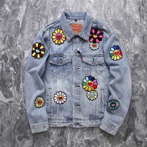 Herenjacks 2022 High Street Denim Shirt Sun Print Face Borduurwerk voor mannen en vrouwen Hoge kwaliteit 1 1 mannen en vrouwen Vintage denim Shi T221130 T221202