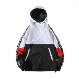 Heren Jackets 2022 Hooded Patchwork pullover jas Windscheper Men Tracksuit mode Zwart tiener Hip Hop Coats Streetwear For Boys