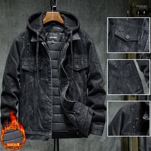 Herenjacks 2022 MANNEN ZWART/BLAUWE Winter Jean Outerwear Warm Denim Coats Liner Dikkere wol groot formaat M-4XL