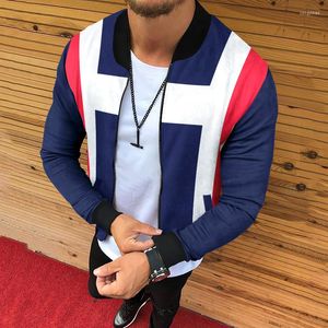 Herenjacks 2022 Leer- en herfst Casual Solid Color Fashion Bomber Jacket Men's Red Blue Striped Coat Baseball Top