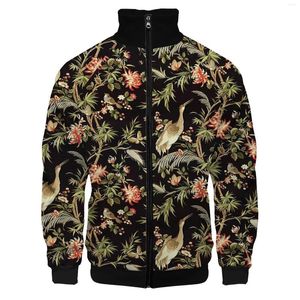 Herenjacks 2022 Leer Autumn Fashion Cool 3D Digitale printing Heren Casual Flower Bird O Nek Lange Mouw Lagen Tops M-5XL