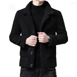 Herenjacks 2022 Winter Faux Fur wollen jas Mannen Trappen Kraagknop Zwart Bruin Bruin Casual Jas