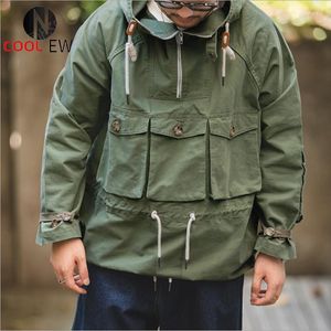 Vestes pour hommes 2022AW outillage japonais Vintage neige montagne sweat à capuche extérieur surmonter multi-poches Orange taille manteau tête mâle